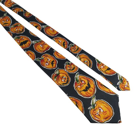 Pumpkin Mens Necktie Tie Scary Jack O Lantern Novelty Halloween Holiday Dad Gift - Picture 1 of 5